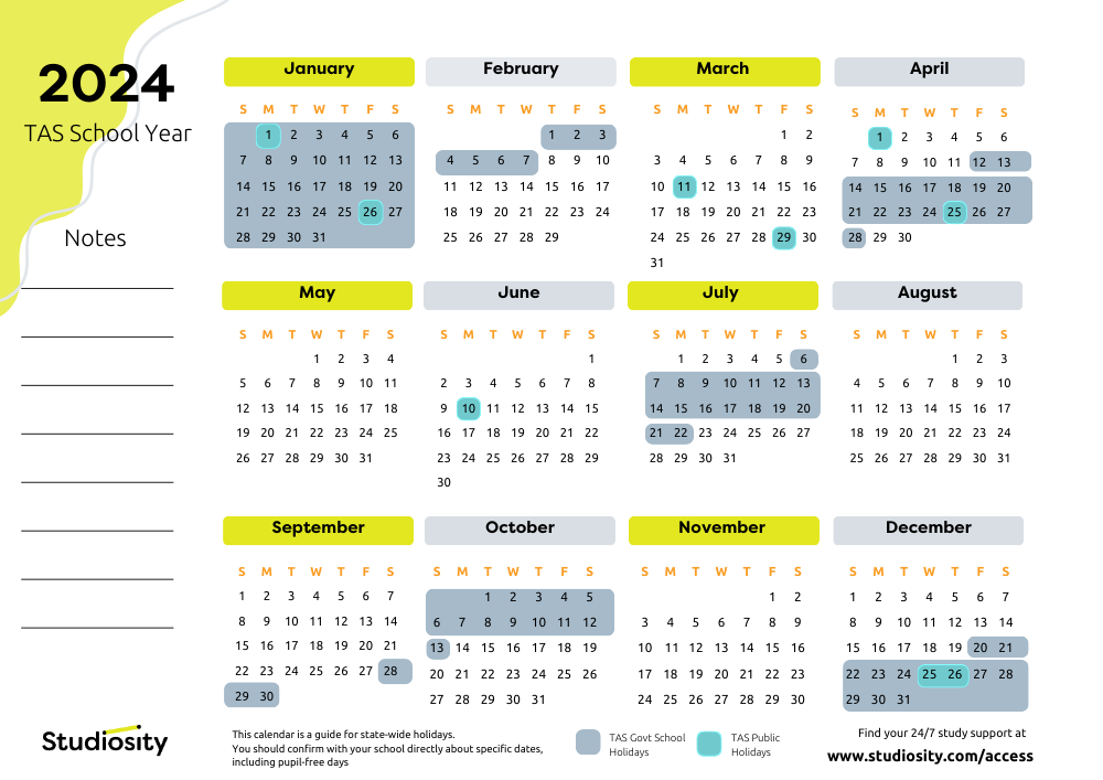 School terms and public holiday dates for TAS in 2024 Studiosity